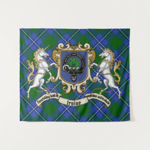 Tenture Irvine Clan Badge & Unicorns avec Tartan