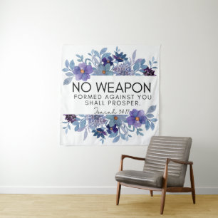 Tenture Isaïe 54:17 Aucune arme Chrétienne Violet Floral