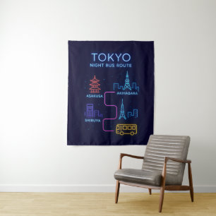 Tenture Itinéraire de bus de nuit à Tokyo - Conception néo