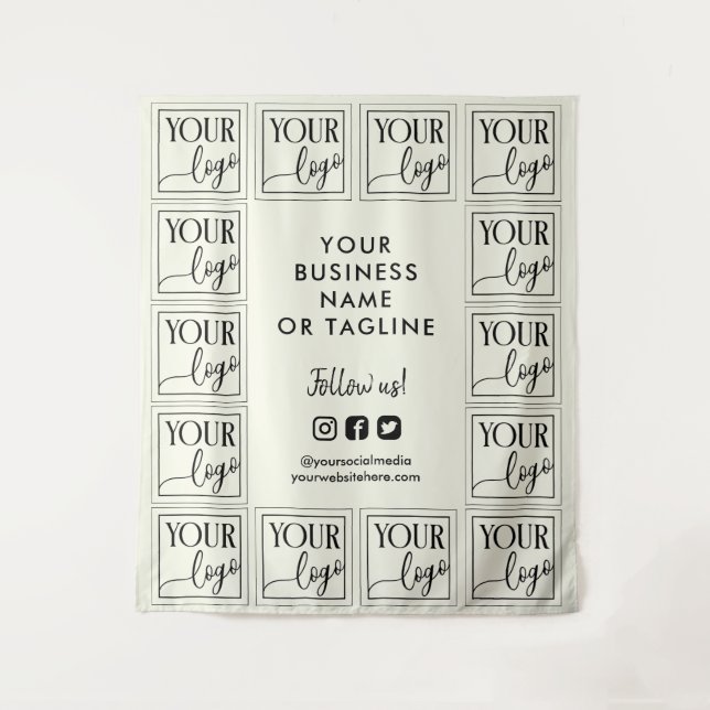 Tenture Ivory White Your Logo & Social Media Backdrop (Devant)