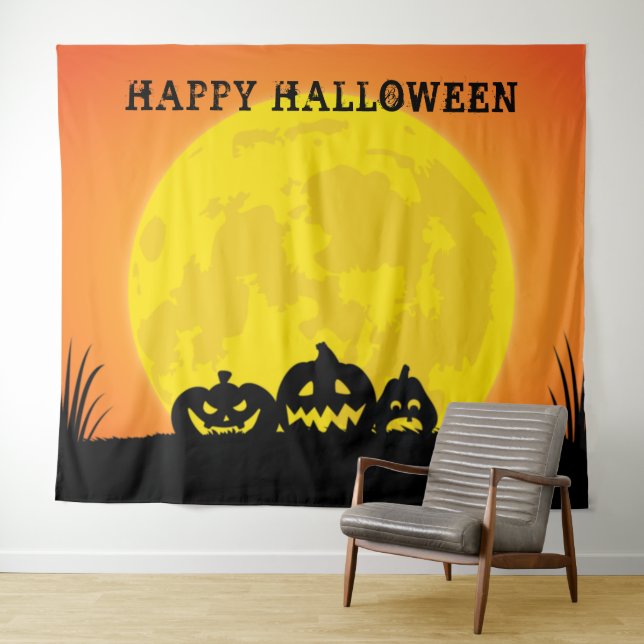 Tenture Jack o' Lantern pleine lune Halloween (En situation (horizontale))