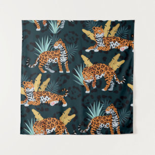 Tenture Jaguar Palms sans couture Motif Vintage