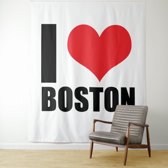 Tenture J'aime Boston (En situation)