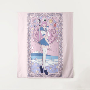 Tenture Japon Rose Anime Schogirl Art Nouveau