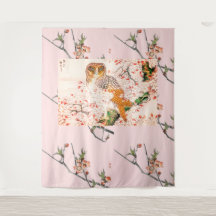 JAPONAIS CHERRY BLOSSOM ET OWL Tapestry
