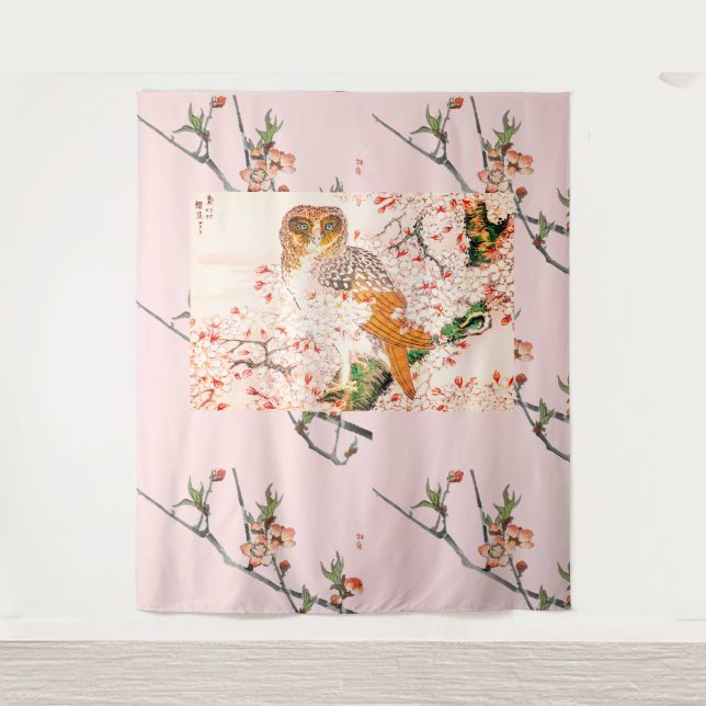 Tenture JAPONAIS CHERRY BLOSSOM ET OWL Tapestry (Devant)