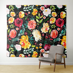 Tenture Jardin anglais coloré aquarelle fleurs motif