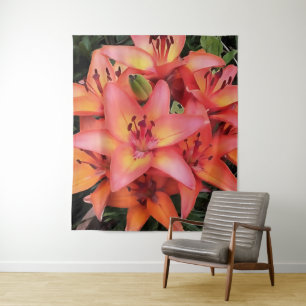 Tenture Jardin de couleur corail artistique Lys