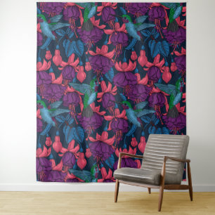 Tenture Jardin des colibris en violet et bleu