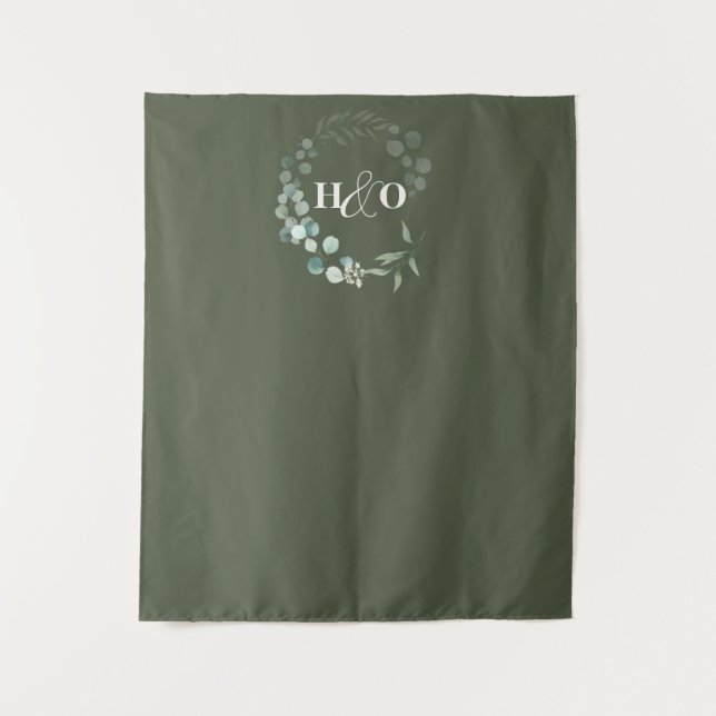Tenture Jardin Eucalyptus Monogramme Sage Mariage (Devant)