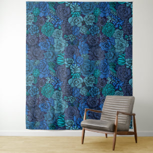 Tenture Jardin succulent en bleu