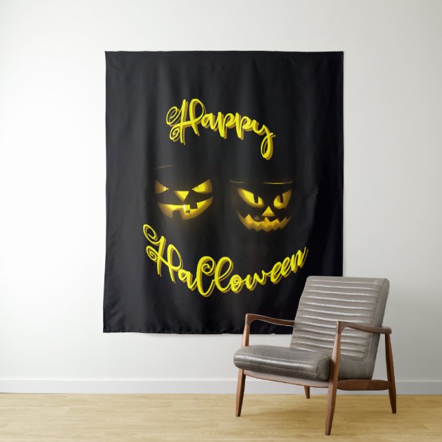 Tenture Jaunes déplaisants sur la fête Happy Halloween noi (En situation)