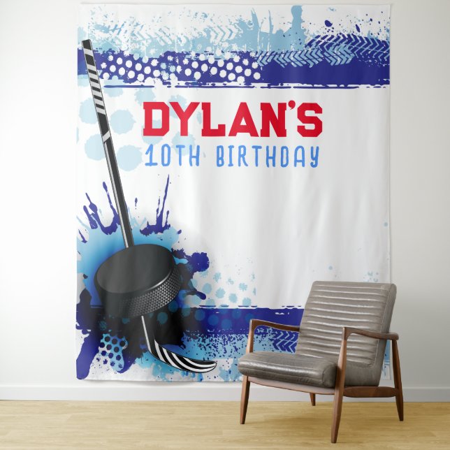 Tenture Jeu d'anniversaire de hockey photo-Op Kids fond (En situation)