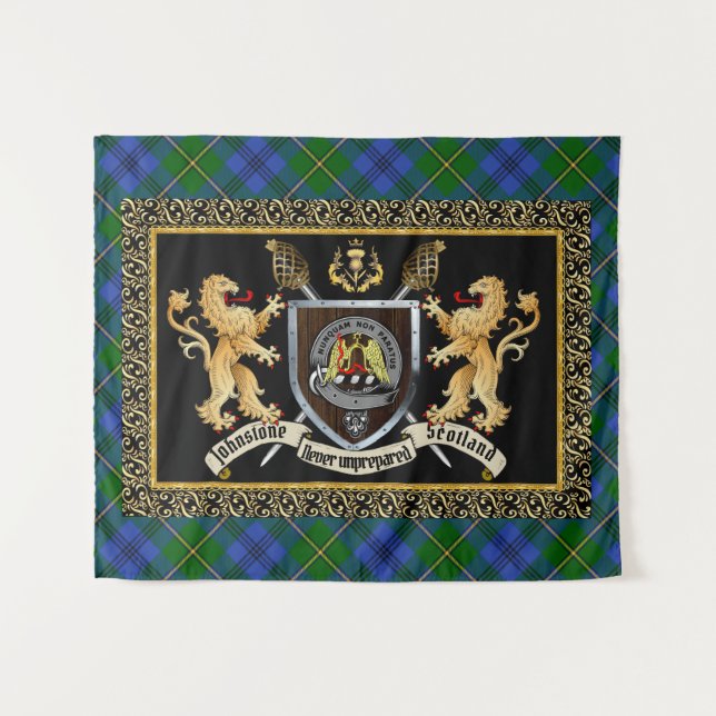Tenture Johnstone Clan Badge & Motto avec Lions (Devant (Horizontal))
