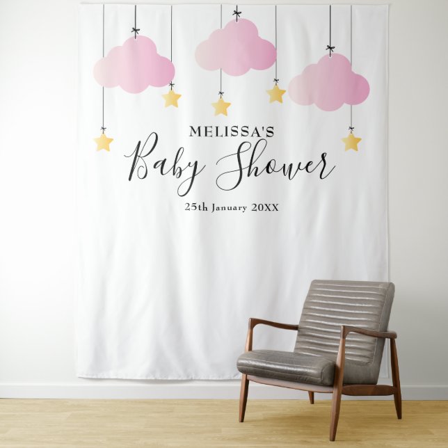 Tenture Joli Baby shower rose Photo Booth Arrière-plan (En situation)