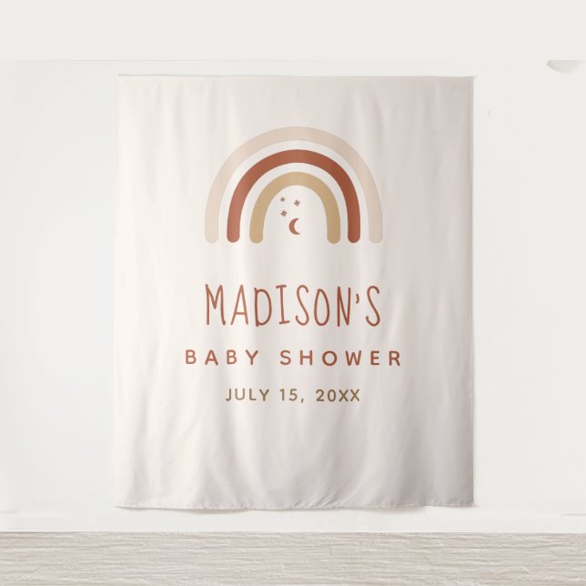 Tenture Joli Boho Arc-en-Ciel Terre Cuite Baby Shower Lune (Devant)