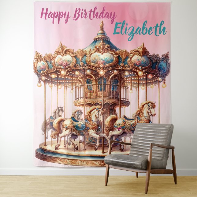 Tenture Joli Cheval Carrousel Anniversaire Chanté (En situation)