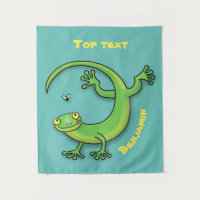 Joli gecko vert salutations avec dessin animé