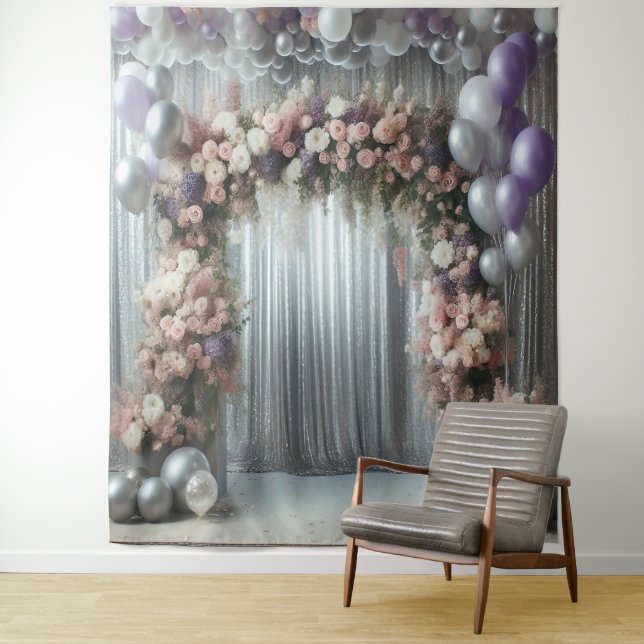 Tenture Joli Lavande Floral Balloon Arch suspendu (En situation)