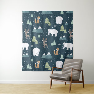 Tenture Joli Noël Animaux d'hiver Motif rustique