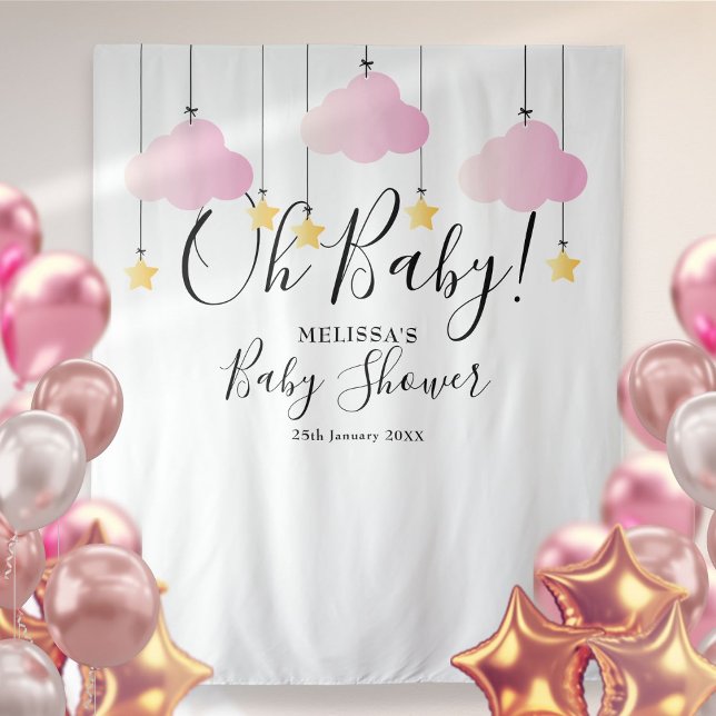 Tenture Joli rose Oh Baby shower Photo Booth Arrière-plan (Pretty Pink Oh Baby Shower Photo Booth Backdrop)