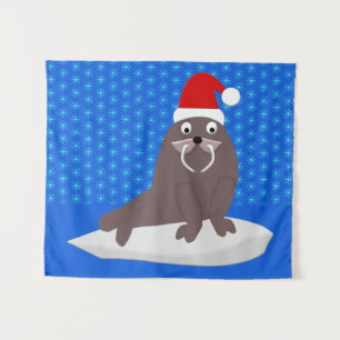 Tenture Joli Walrus de Noël et Snowflakes