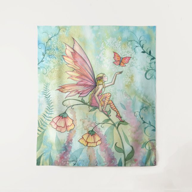 Tenture Jolie fée avec papillon aquarelle Art (Devant)