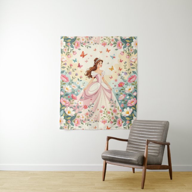 Tenture Jolie princesse avec papillons (En situation)