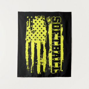 Tenture Joueur Softball American Flag