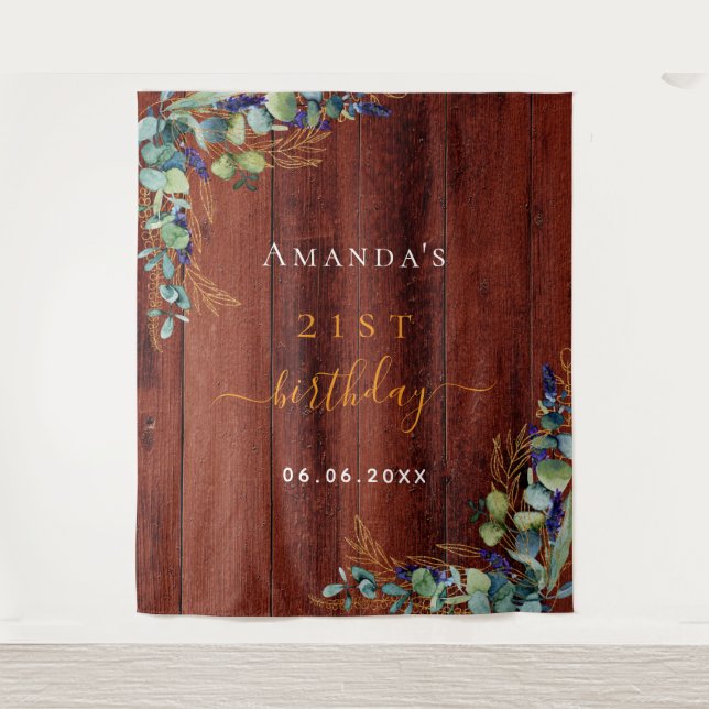 Tenture Jour d'anniversaire eucalyptus verdure bois brun r (Devant)