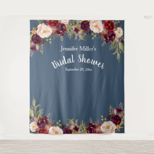 Tenture Jour de mariage burgundy bleu floral nom photo acc