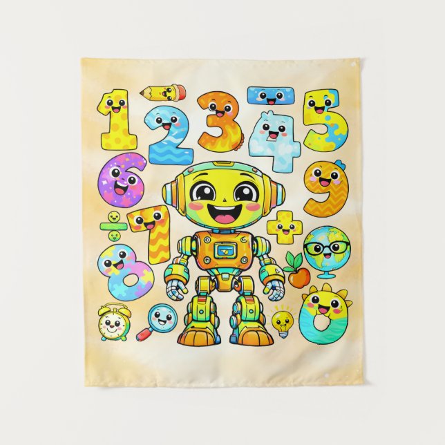 Tenture Jour des Nombres Robot Mignon Conception de Nombre (Devant)