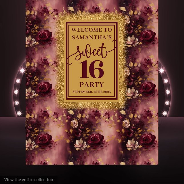 Tenture Jovely Sweet 16 Blush Burgundy Gold fond (Lovely Sweet 16 Blush Burgundy Gold Backdrop)
