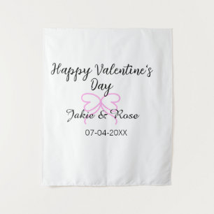 Tenture Joyeuse Saint-Valentin cœur rose ruban nom date st