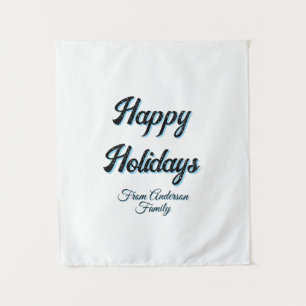 Tenture Joyeuses fêtes nom famille cadeaux rétro bohème ch