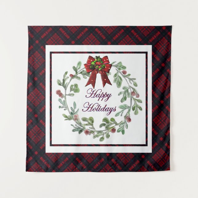 Tenture Joyeuses Vacances Rouge Plaid (Devant)