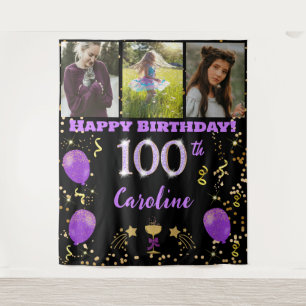 Tenture Joyeux 100e anniversaire Parties scintillant viole