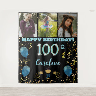 Tenture Joyeux 100e anniversaire Turquoise Blue Parties sc