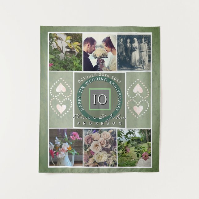 Tenture "Joyeux 10e Anniversaire"6 photos Couleur étain (Devant)