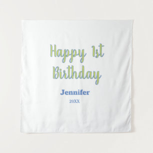 Tenture Joyeux 1er anniversaire enfants bébé vert bleu pas