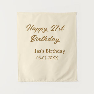 Tenture Joyeux 21e anniversaire brun pastel jaune nom date