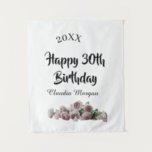 Tenture Joyeux 30e anniversaire rose blanc mauve floral no
