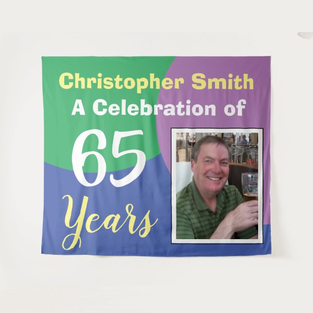 Tenture Joyeux 65ème anniversaire avec photo (Devant (Horizontal))