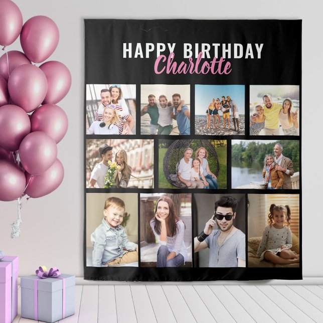 Tenture Joyeux Anniversaire Collage personnalisé avec 11 p (Créateur téléchargé)