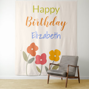 Tenture Joyeux Anniversaire Floral Blooms nom personnalisé
