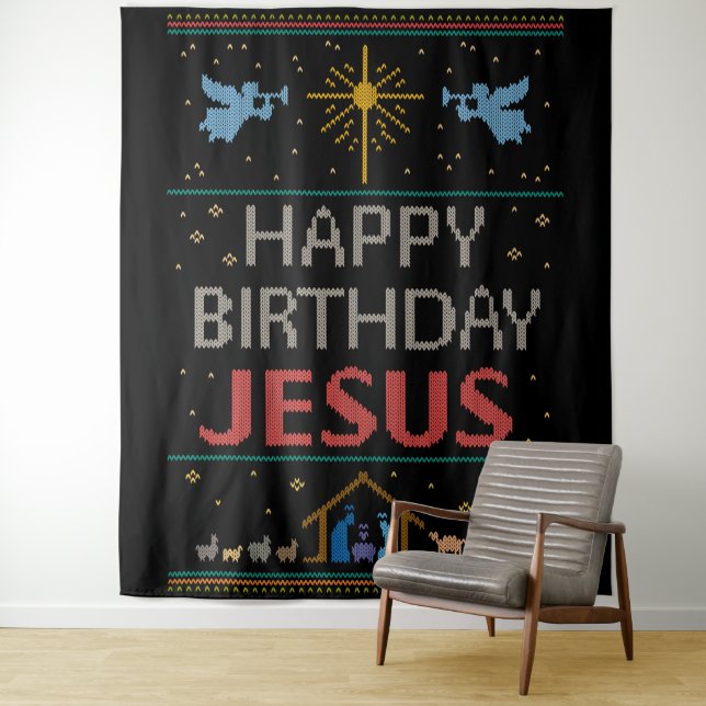 Tenture Joyeux Anniversaire Jésus Sweat de Noël Chrétien (En situation)