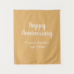 Tenture Joyeux anniversaire or blanc 10 ans nom date