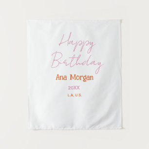 Tenture Joyeux Anniversaire Rose Orange Nom Simple Année L