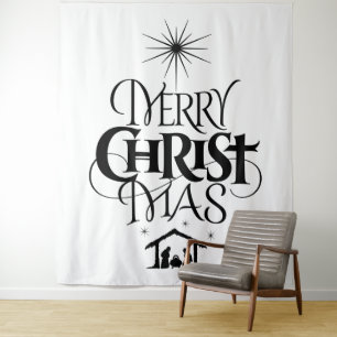Tenture Joyeux CHRISTmas Christian Elegant noir blanc