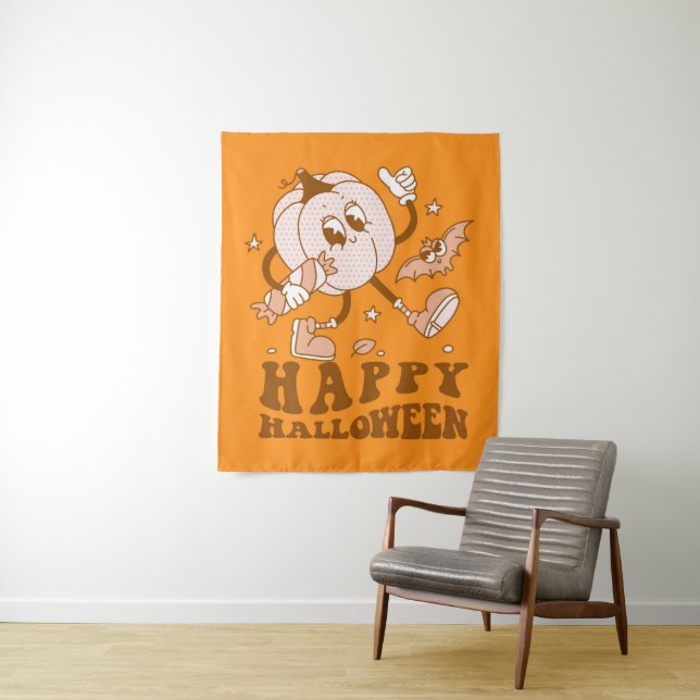 Tenture Joyeux Halloween| Citrouille de points de Polka ré (En situation)